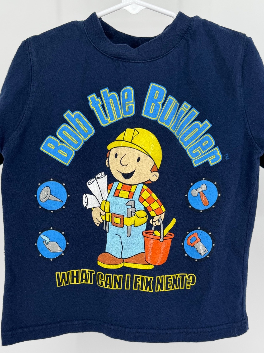 Vintage Y2K Bob the Bullder Character Retro Navy Blue Shirt Top Toddler Boys 4t